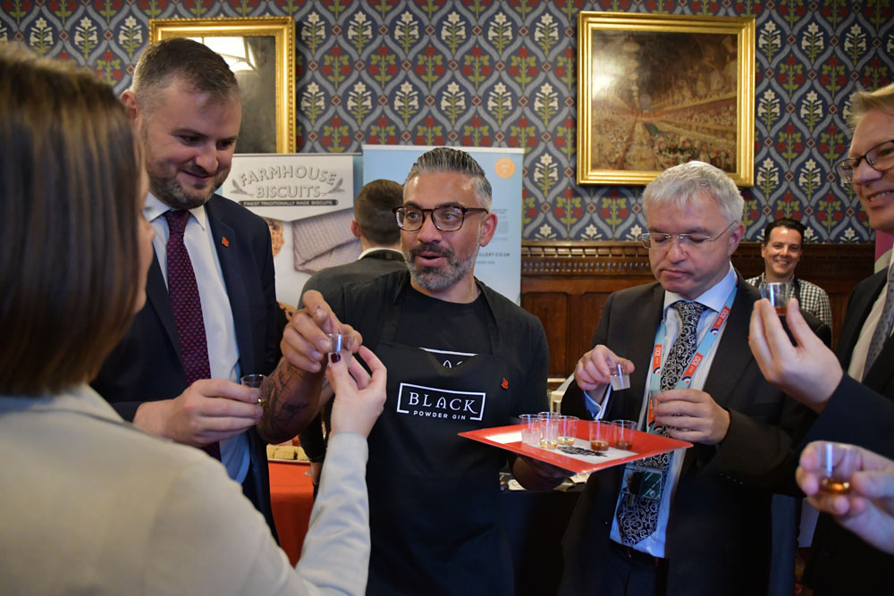 Andrew Stephenson MP, Harry Camillari (Black Powder Gin) and Mark Menzies MP